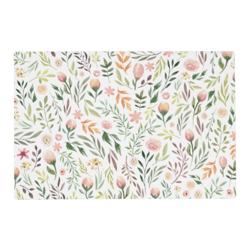 Bohemian Watercolor Leaves and Flowers Placemat