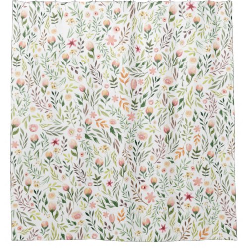 Bohemian Watercolor Leaves and Flowers Shower Curtain