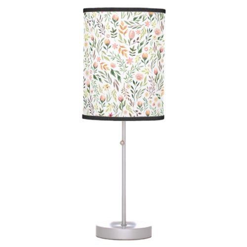 Bohemian Watercolor Leaves and Flowers Table Lamp