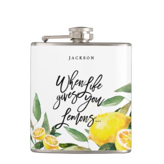 Bohemian Watercolor Lemon Wedding Flask
