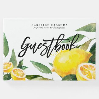 Bohemian Watercolor Lemon Wedding Guest Book