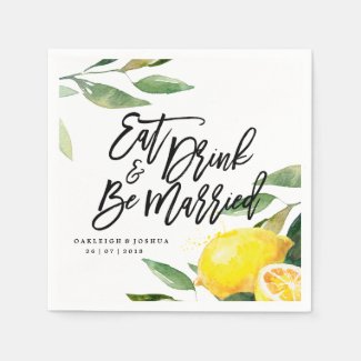 Bohemian Watercolor Lemon Wedding Napkin