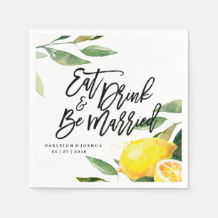 Bohemian Watercolor Lemon Wedding Napkin