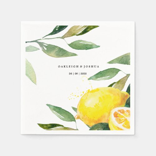 Bohemian Watercolor Lemon Wedding Napkin