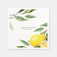 Bohemian Watercolor Lemon Wedding Napkin