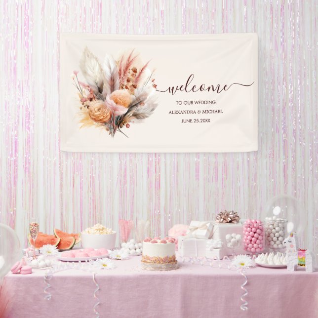 Bohemian Watercolor Pampas Grass Wedding Banner (Party)