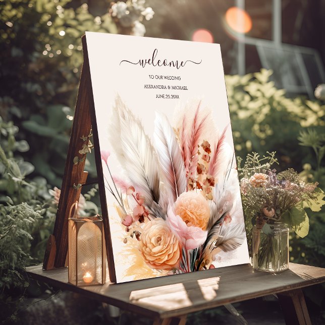 Bohemian Watercolor Pampas Grass Wedding Foam Board (Creator Uploaded)