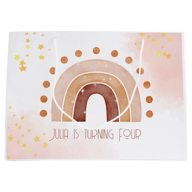 Bohemian watercolor rainbow Birthday  Large Gift Bag (Front)