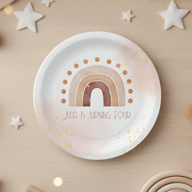 Bohemian watercolor rainbow Birthday  Paper Plates (Creator Uploaded)