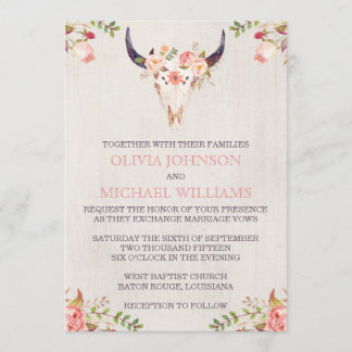 Bohemian Watercolor Skull Wedding Invitations