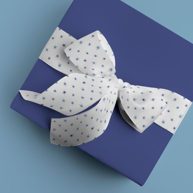 Bohemian Watercolor Suns in Blue Grosgrain Ribbon (Blue watercolor dotted suns ribbon)