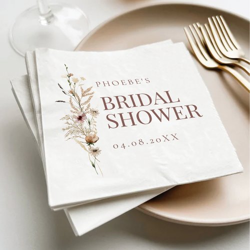 Bohemian Watercolor Wildflower Bridal Shower Napkins