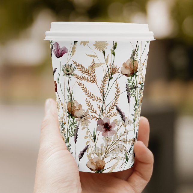Bohemian Watercolor Wildflower Bridal Shower Paper Cups (Creator Uploaded)