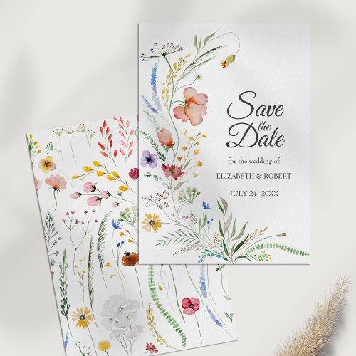 Bohemian Watercolor Wildflowers Save The Date Card