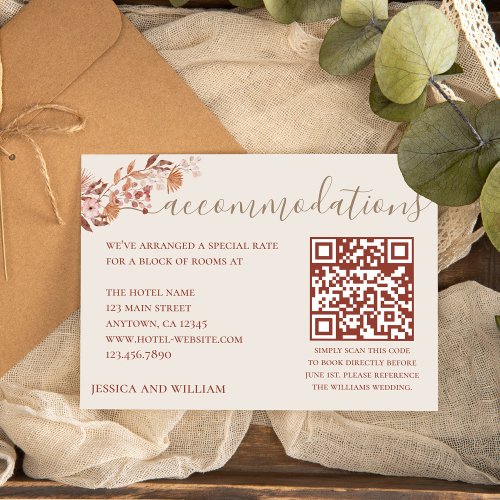 Bohemian Wedding Hotel Accommodation With QR Code Enclosure Card