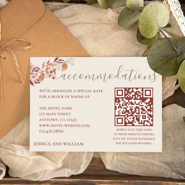 Bohemian Wedding Hotel Accommodation With QR Code Enclosure Card (Creator Uploaded)