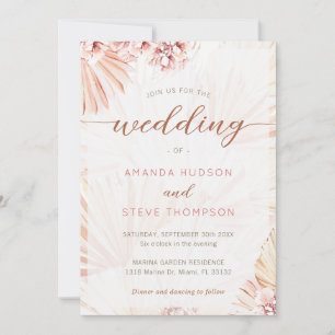 Bohemian Wedding Pampas Grass Boho Themed Floral Invitation