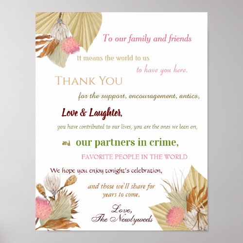 Bohemian Wedding Reception Thank You   Poster