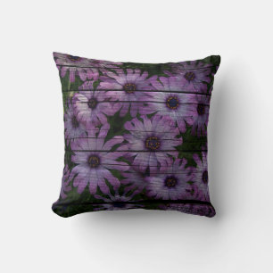 Bohemian Western Country Barn Board purple daisy Throw Pillow