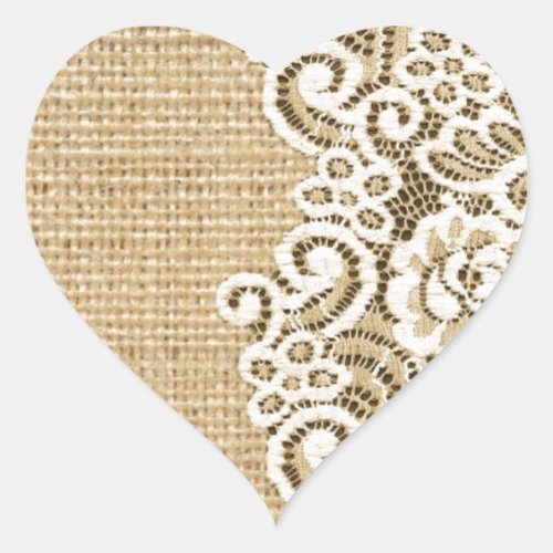 Bohemian Western country rustic burlap and lace Heart Sticker