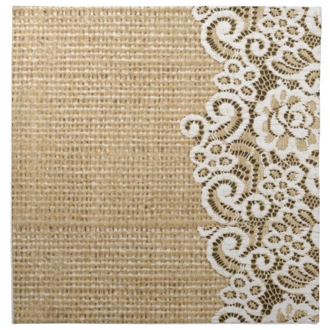 Bohemian Western country rustic burlap and lace Napkin (Front)