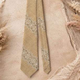 Bohemian Western country rustic burlap and lace Neck Tie