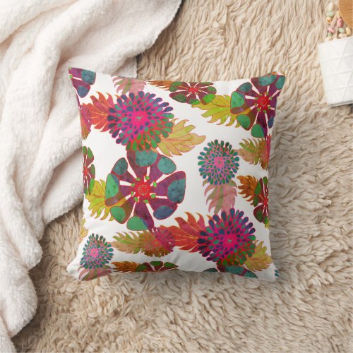 Bohemian Whimsical Flowers Pattern  Throw Pillow