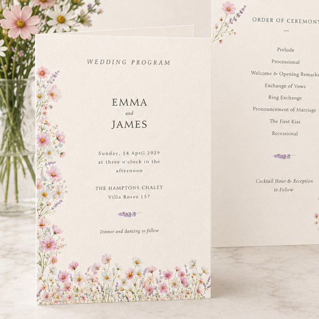 Bohemian Whimsical Wildflowers Folded Wedding Program (Bohemian Whimsical Wildflowers Folded Wedding Program)