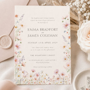 Bohemian Whimsical Wildflowers Formal Wedding Invitation