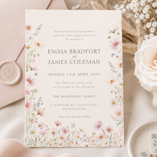Bohemian Whimsical  Wildflowers Formal Wedding Invitation