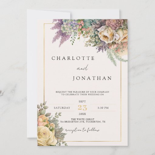 Bohemian Whimsical Wildflowers & Gold Wedding Invitation | Zazzle