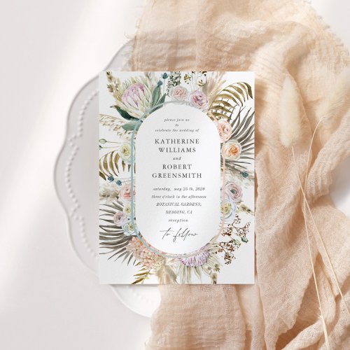 Bohemian White And Cream Elegant Floral Wedding Invitation