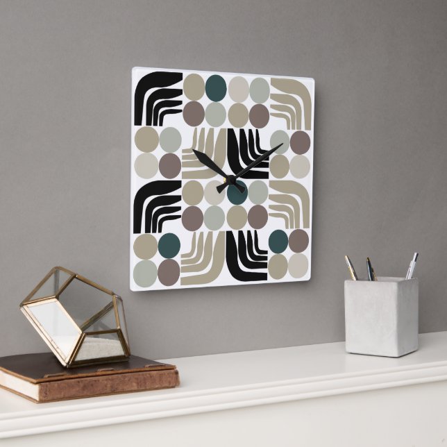 Bohemian White Black Grey Square Wall Clock (Office)