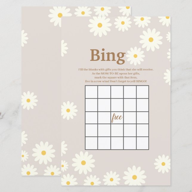Bohemian White Daisy Watercolor Bingo Game (Front/Back)