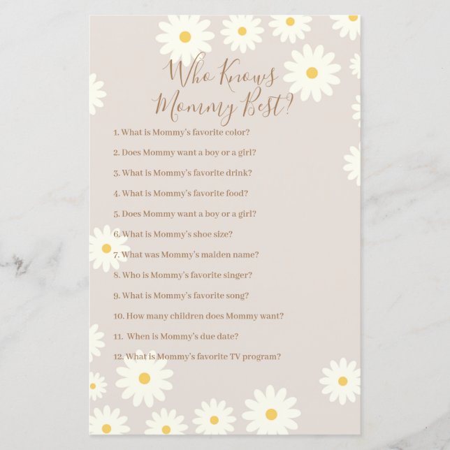 Bohemian White Daisy Who Knows Mommy Best Game (Front)