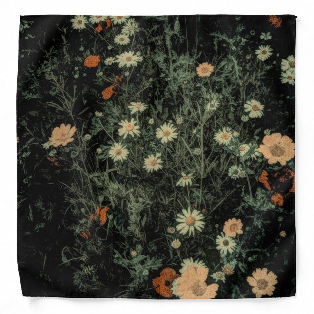 bohemian white daisy wildflower black floral bandana (Front)