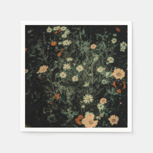 bohemian white daisy wildflower black floral napkins