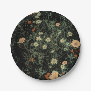 bohemian white daisy wildflower black floral paper plates
