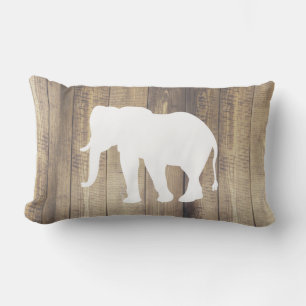 Bohemian White Elephant & Wood Planks Print Lumbar Pillow