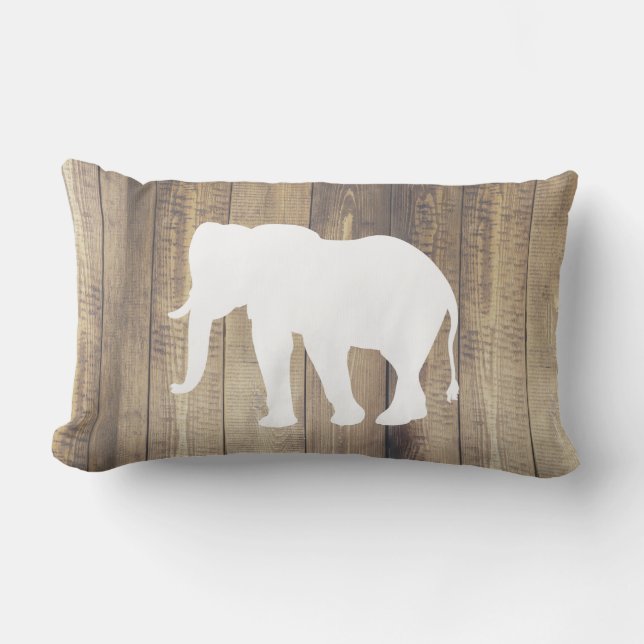 Bohemian White Elephant & Wood Planks Print Lumbar Pillow (Front)