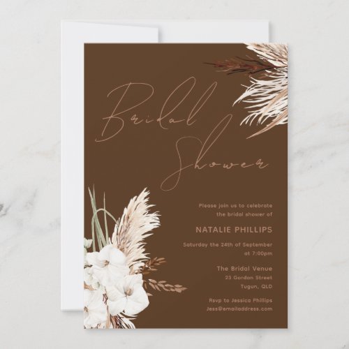 Bohemian White Floral Modern Bridal Shower Invitation