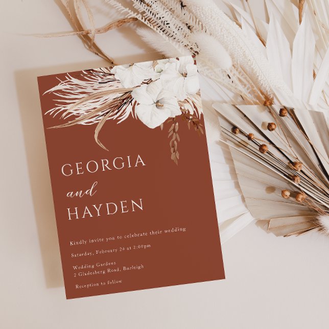 Bohemian White Floral & Terracotta Wedding Invitation (Creator Uploaded)