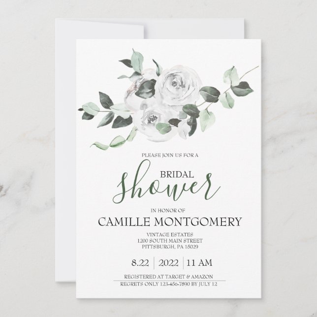 Bohemian White Rose Bridal Shower Invitation (Front)