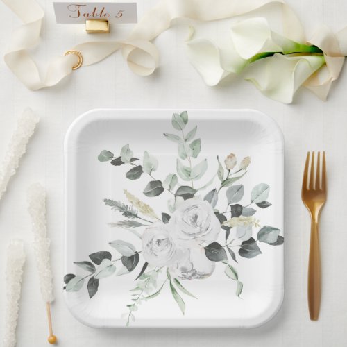 Bohemian White Rose Eucalyptus Welcome Sign Paper  Paper Plates