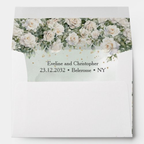 Bohemian white roses and eucalyptus greenery  envelope