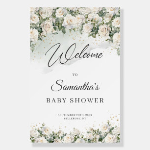 Bohemian White Roses baby shower welcome Foam Board
