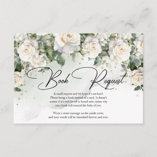 Bohemian white roses eucalyptus green and gold enclosure card