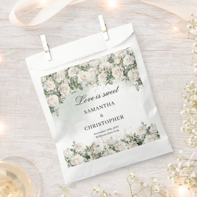 Bohemian white roses greenery and gold wedding favor bag (Clipped)