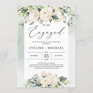 Bohemian white roses greenery bridal shower invitation
