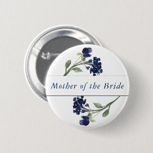 Bohemian Wildflower   Blue Floral Wedding Party Button
